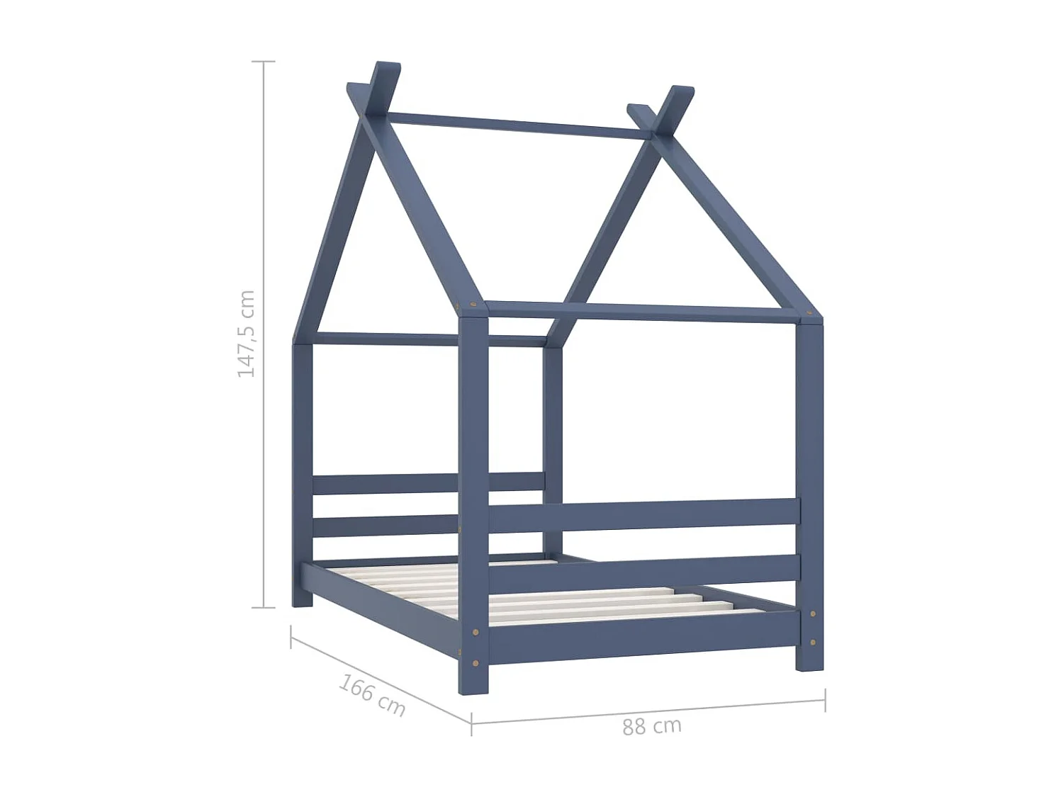 Struttura letto per bambini Grigio Legno massello di pino 80x160 cm