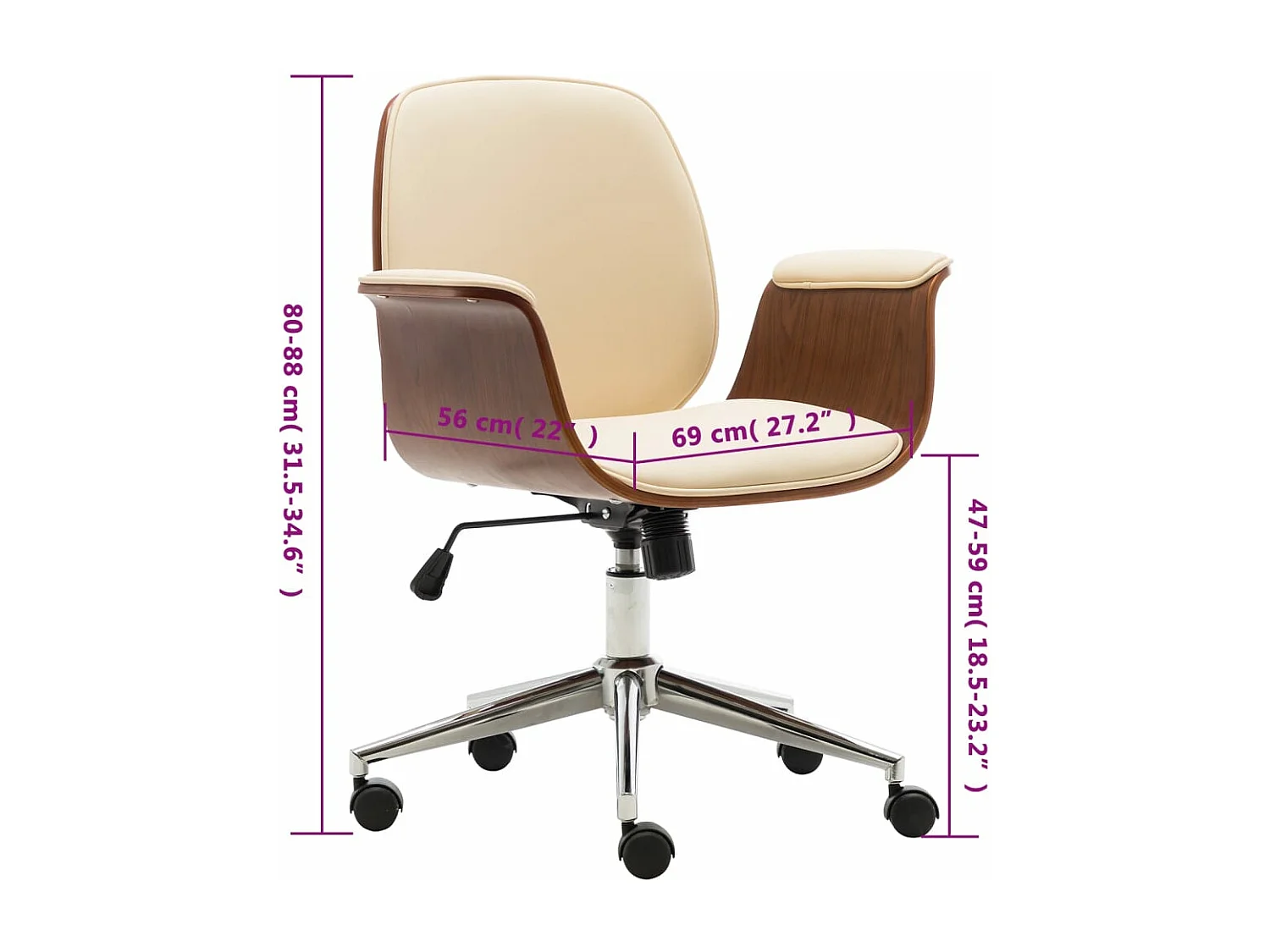 Cadeira de escritório Creme Madeira curvada e couro sintético