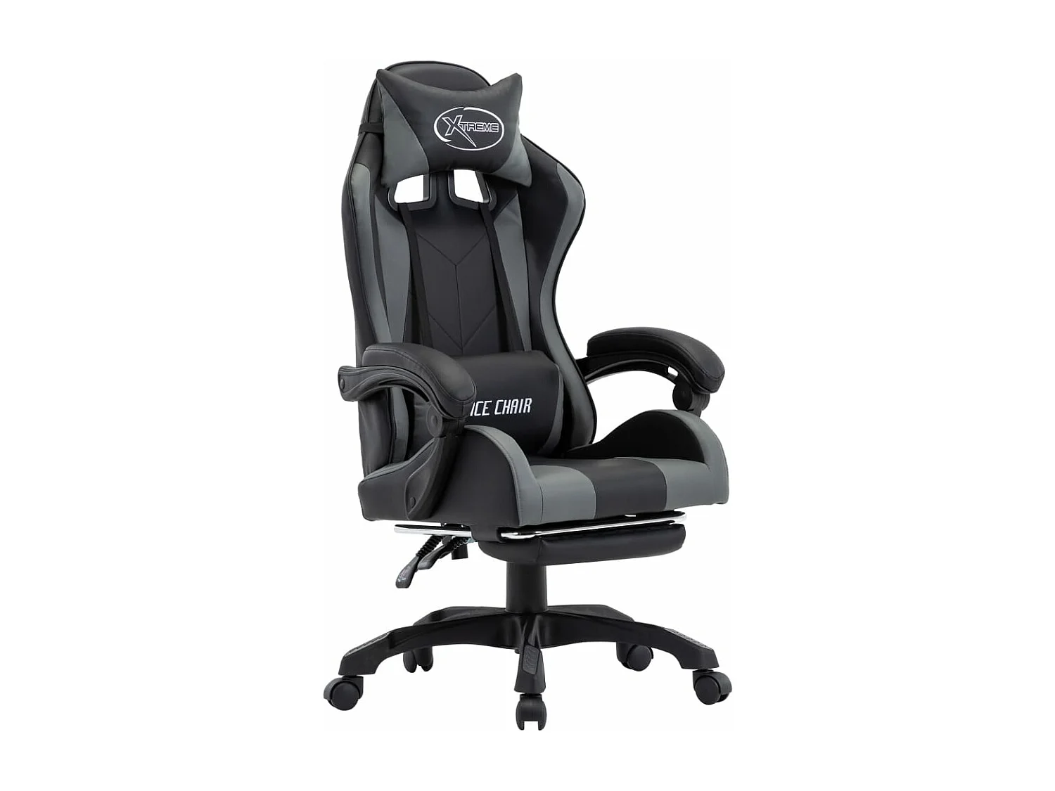 Fauteuil de jeux vidéo avec repose-pied Gris et noir Similicuir