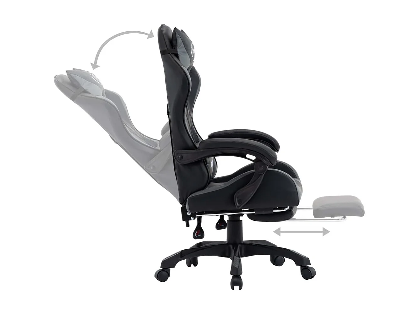 Fauteuil de jeux vidéo avec repose-pied Gris et noir Similicuir