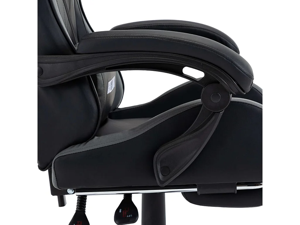 Fauteuil de jeux vidéo avec repose-pied Gris et noir Similicuir