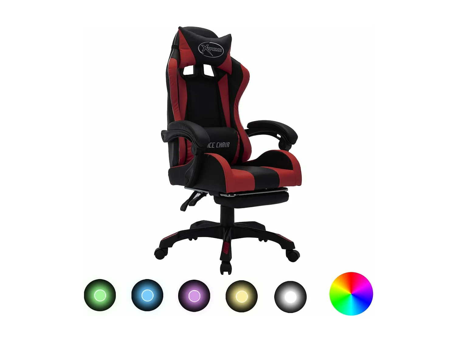 Fauteuil de jeux vidéo avec LED RVB Bordeaux et noir Similicuir