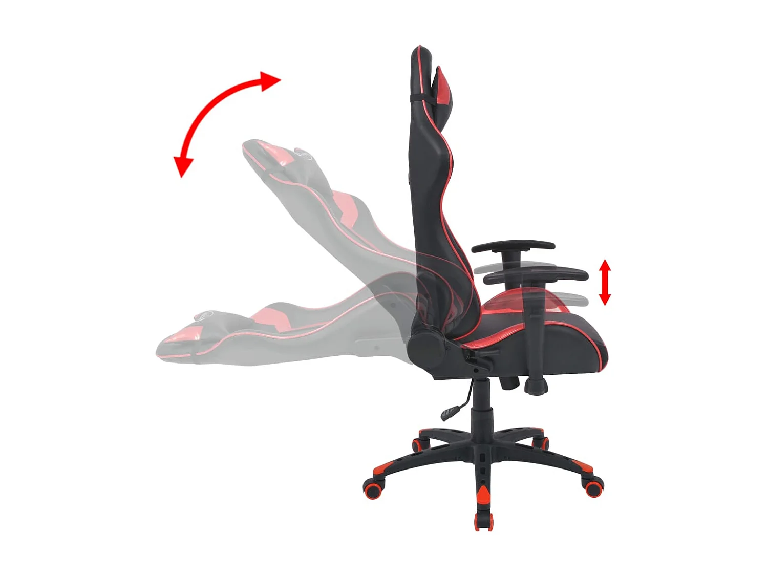 Cadeira de escritório reclinável em couro artificial vermelho