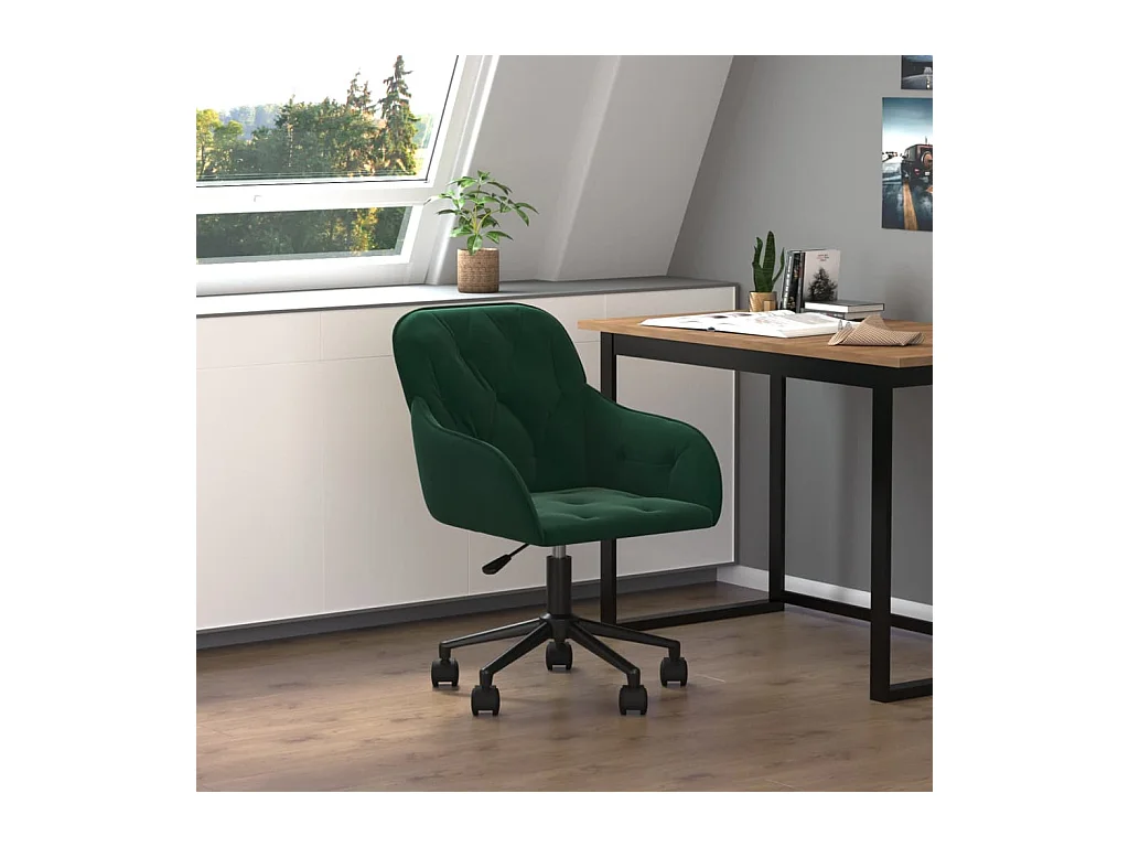 Drehbarer Bürostuhl aus dunkelgrünem Samt