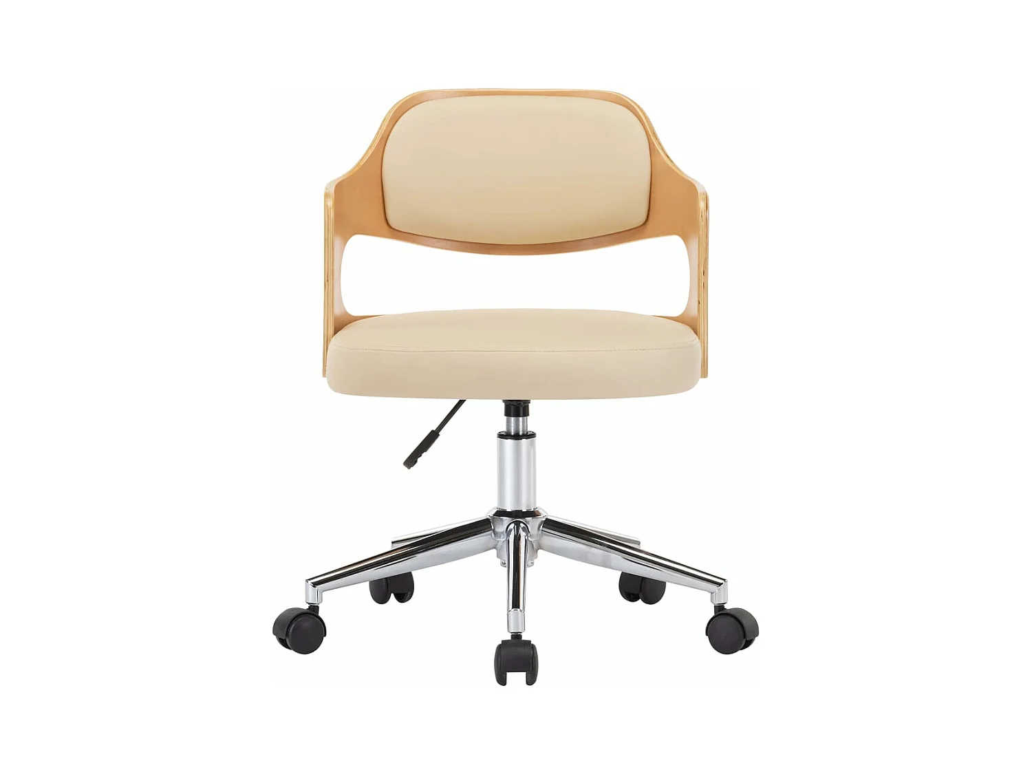 Sedia girevole da ufficio in legno curvato color crema ed ecopelle