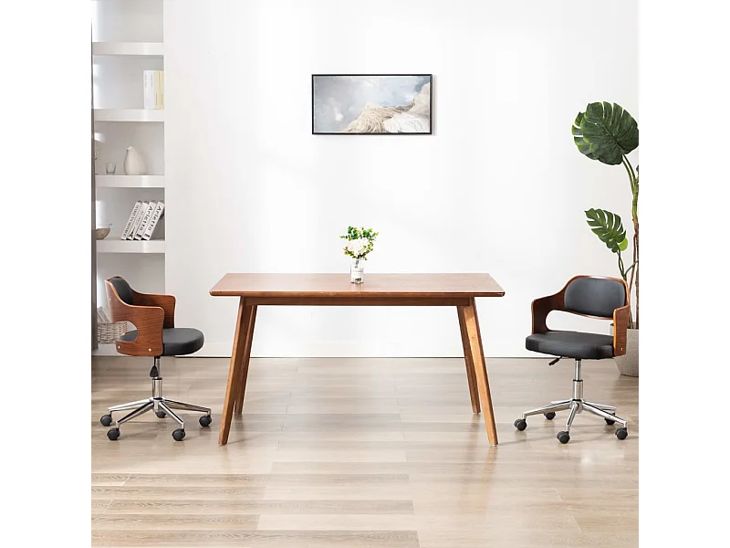 Sedia da ufficio girevole Nera Legno curvato ed ecopelle