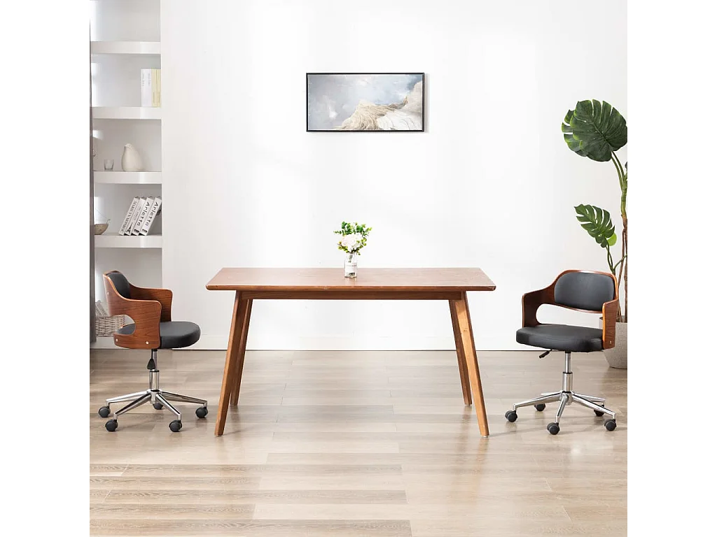 Sedia da ufficio girevole Nera Legno curvato ed ecopelle