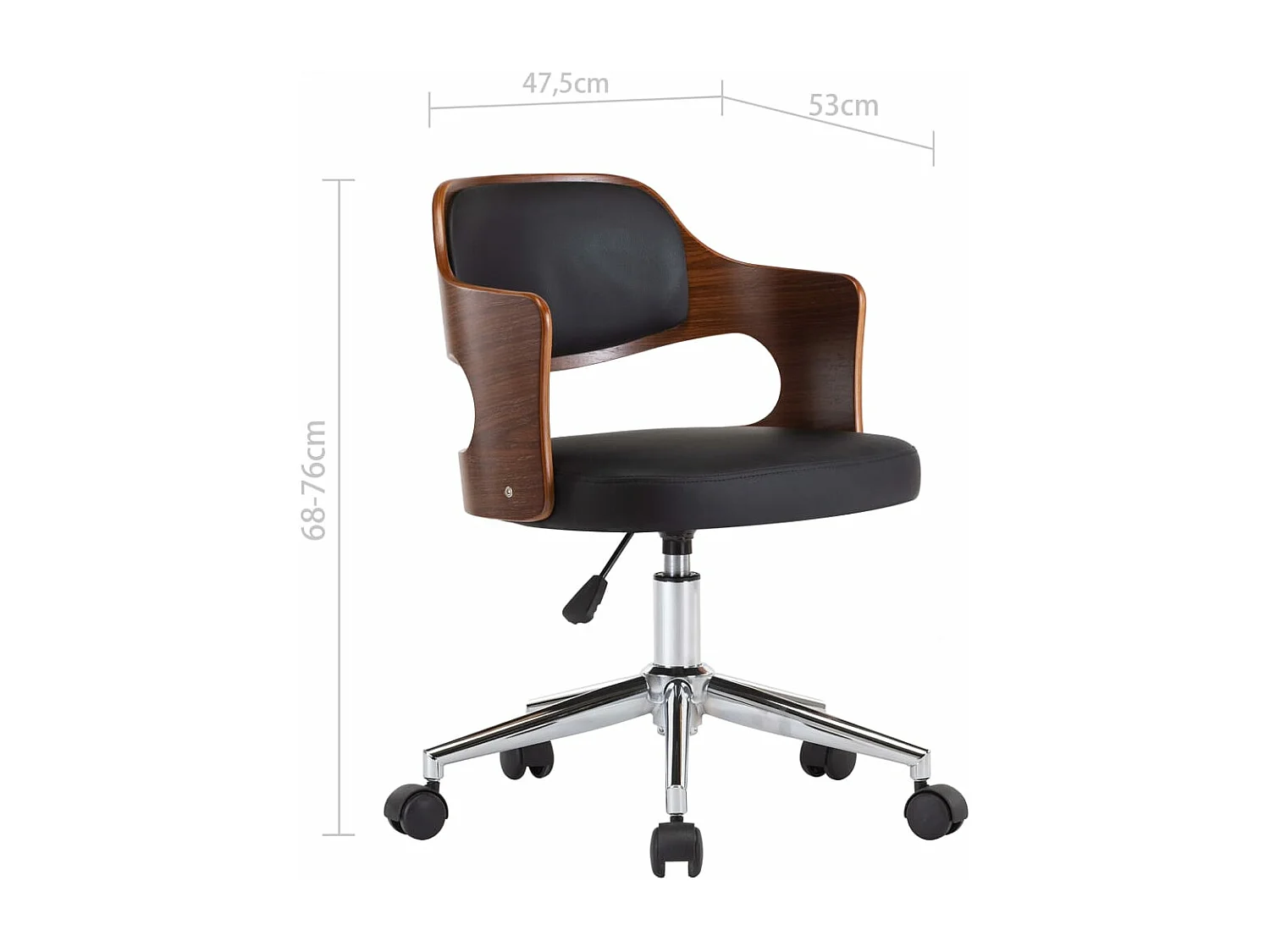 Chaise pivotante de bureau Noir Bois courbé et similicuir