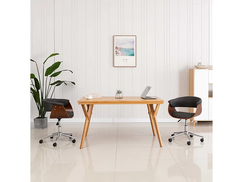 Chaise pivotante de bureau Gris Bois courbé et tissu