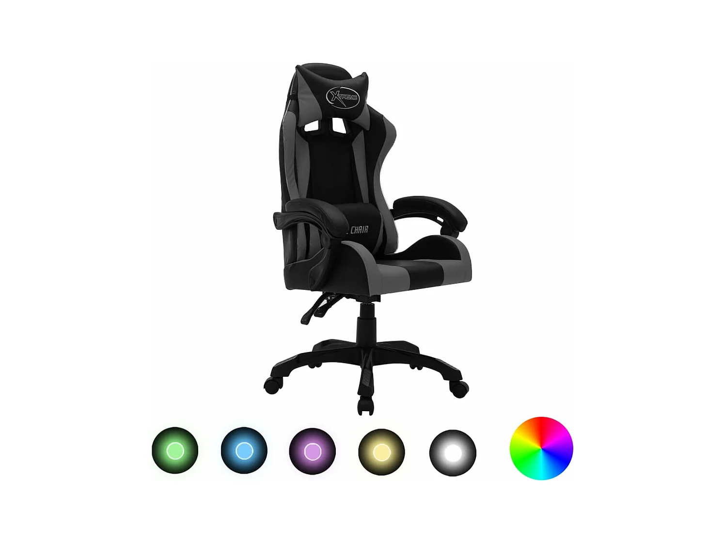 Fauteuil de jeux vidéo avec LED RVB Gris et noir Similicuir