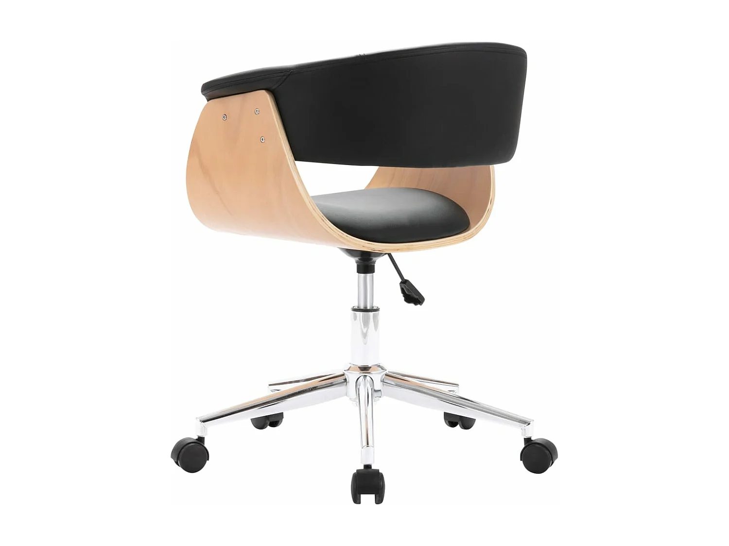 Chaise pivotante de bureau Noir Bois courbé et similicuir