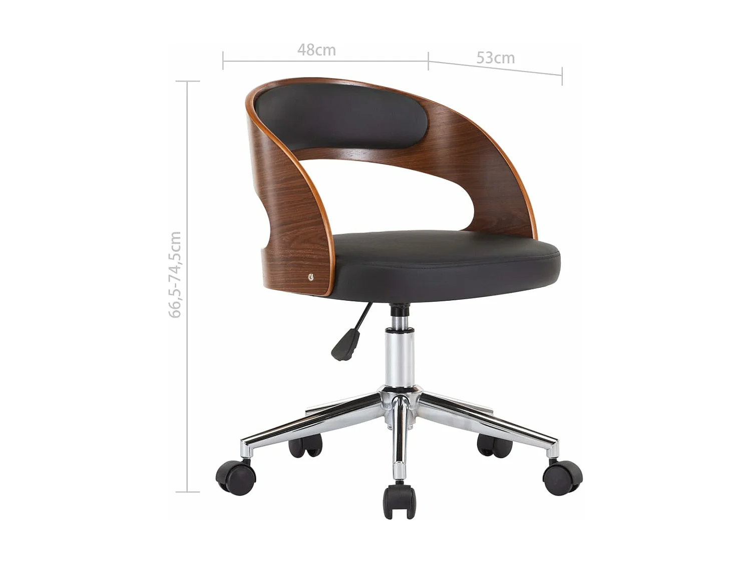 Drehbarer Bürostuhl in Schwarz. Bugholz und Kunstleder