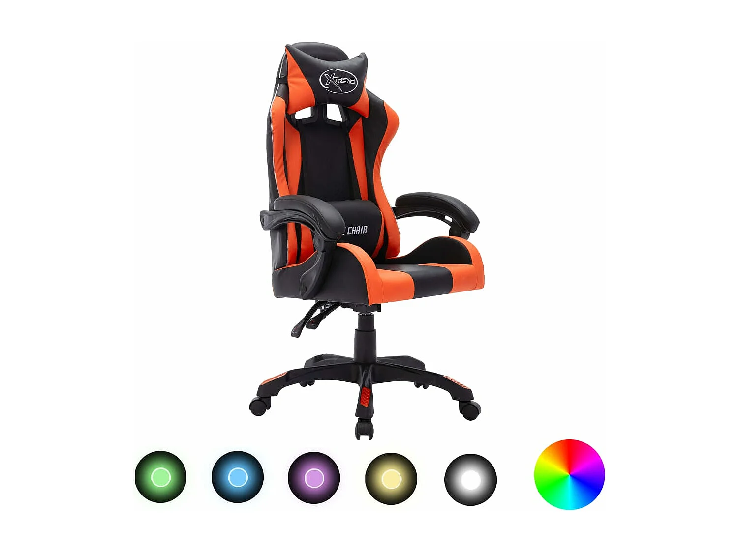 Cadeira de videogame com couro sintético LED RGB laranja e preto