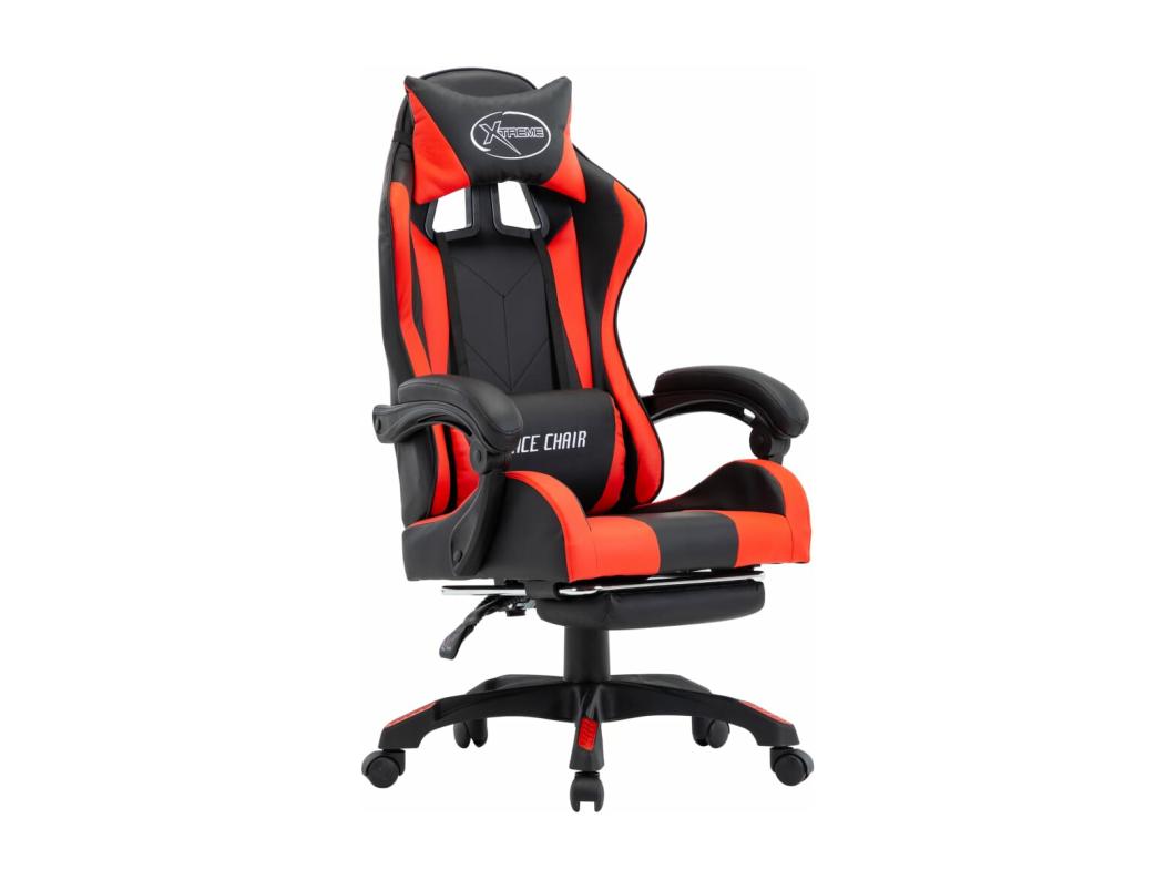 Cadeira e repousa-pés para videogame Couro sintético vermelho e preto