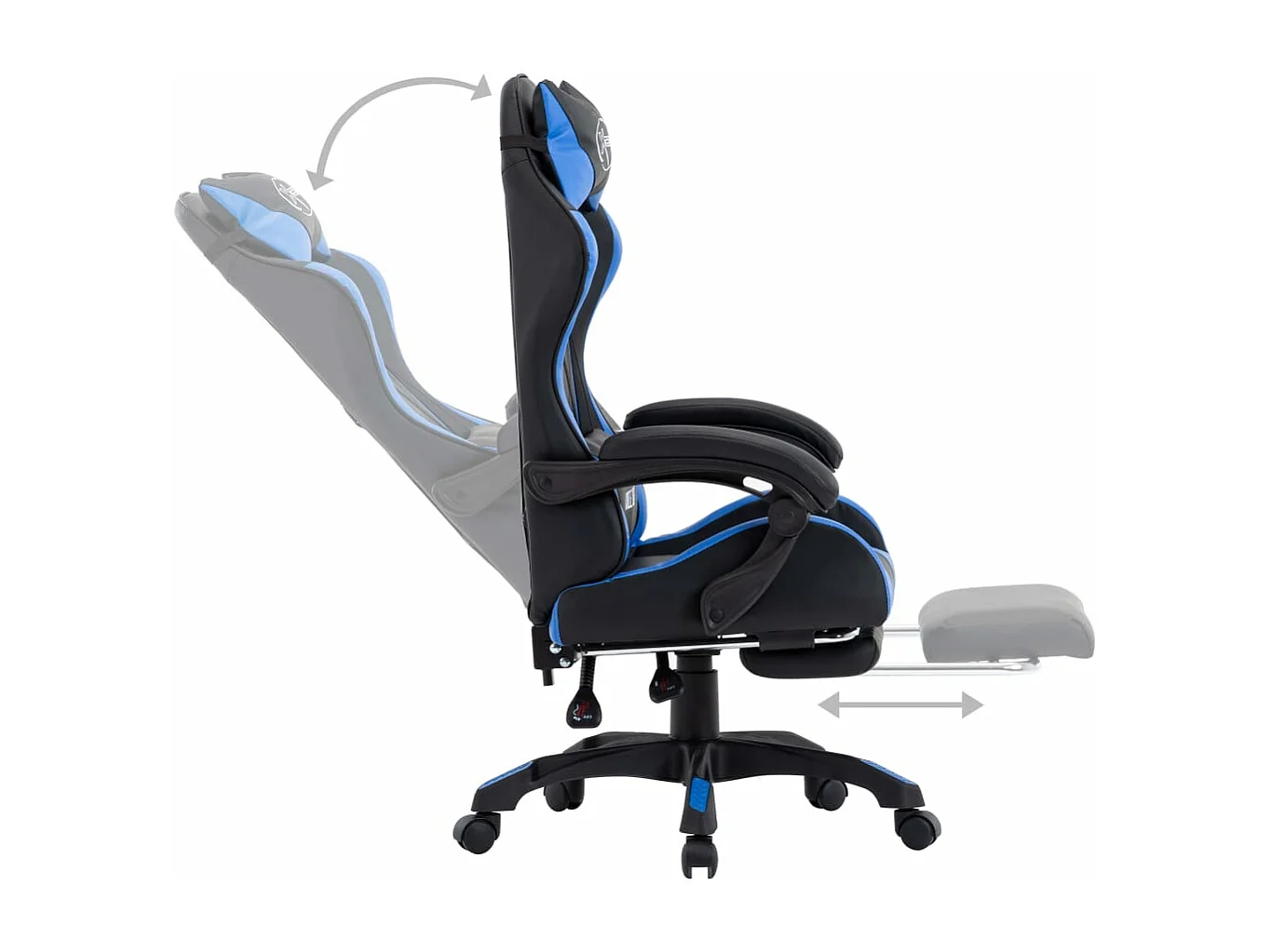 Cadeira de videogame com apoio para pés Couro sintético azul e preto