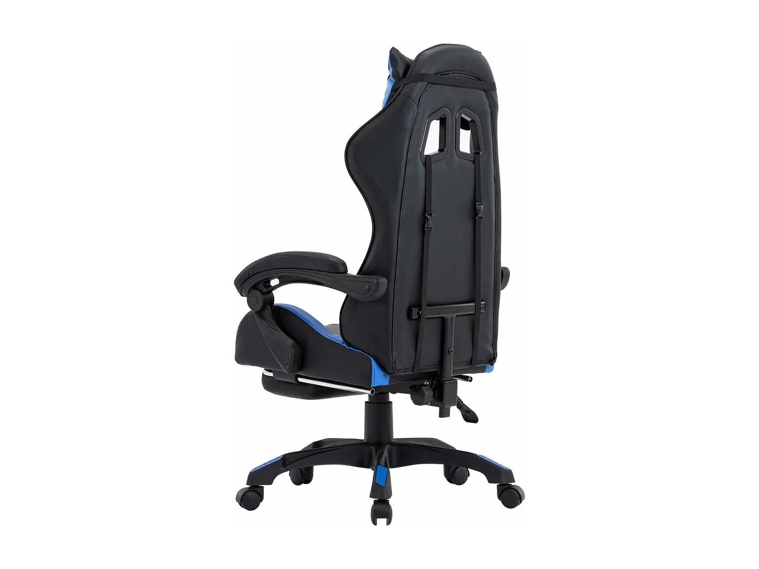 Cadeira de videogame com apoio para pés Couro sintético azul e preto