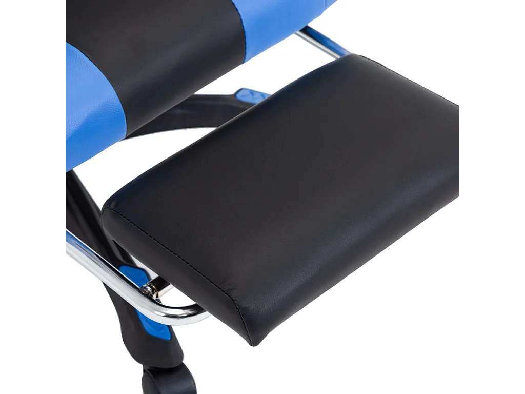 Cadeira de videogame com apoio para pés Couro sintético azul e preto