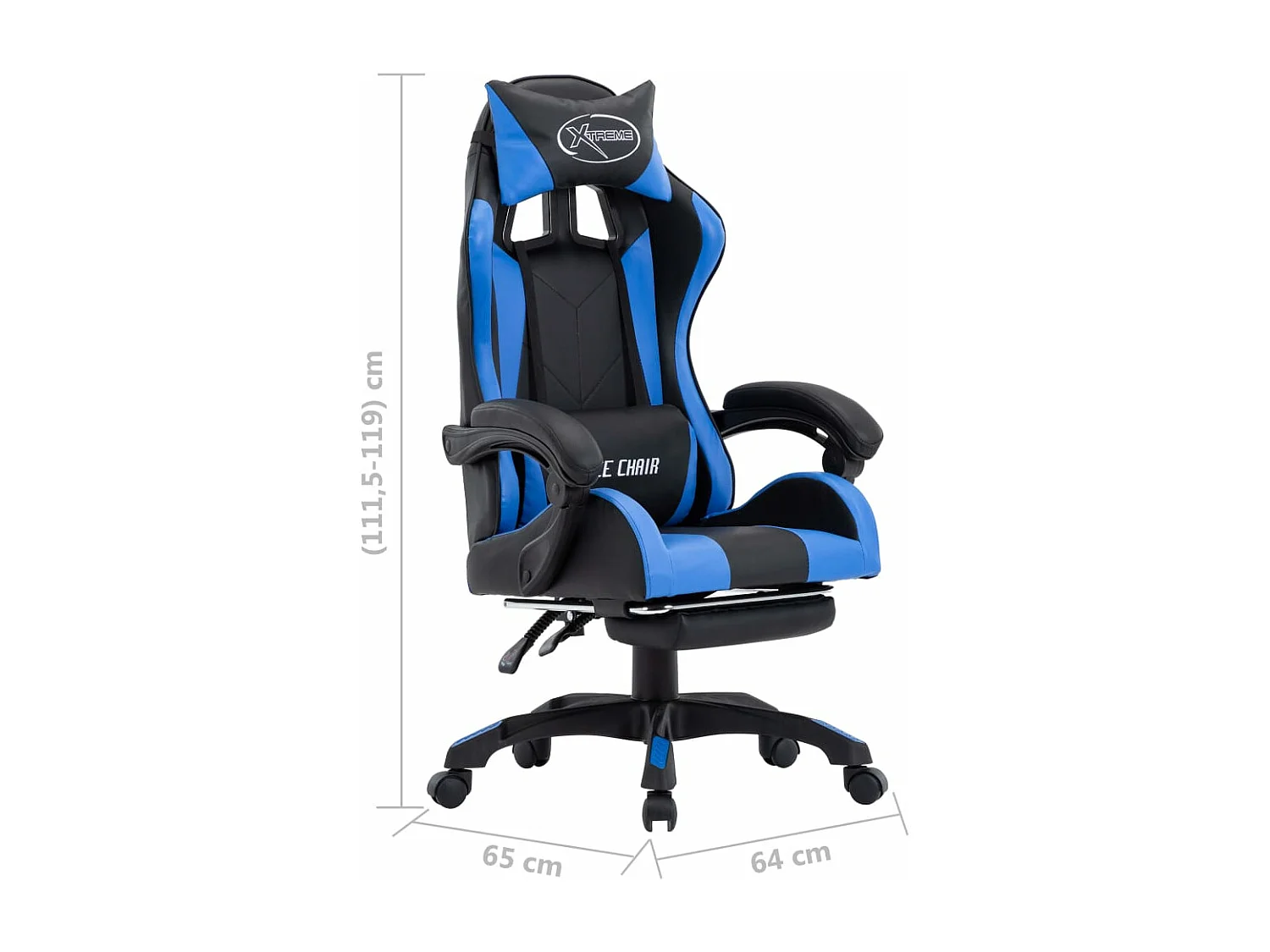 Cadeira de videogame com apoio para pés Couro sintético azul e preto