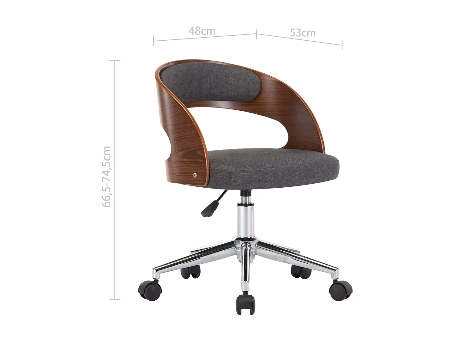 Chaise pivotante de bureau Gris Bois courbé et tissu