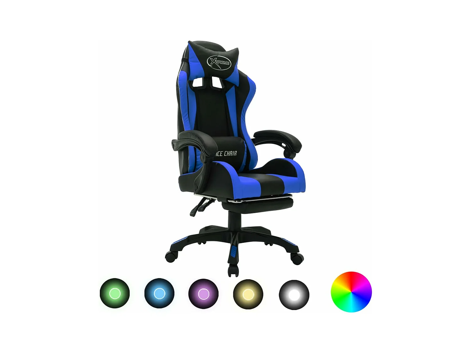 Fauteuil de jeux vidéo avec LED RVB Bleu et noir Similicuir