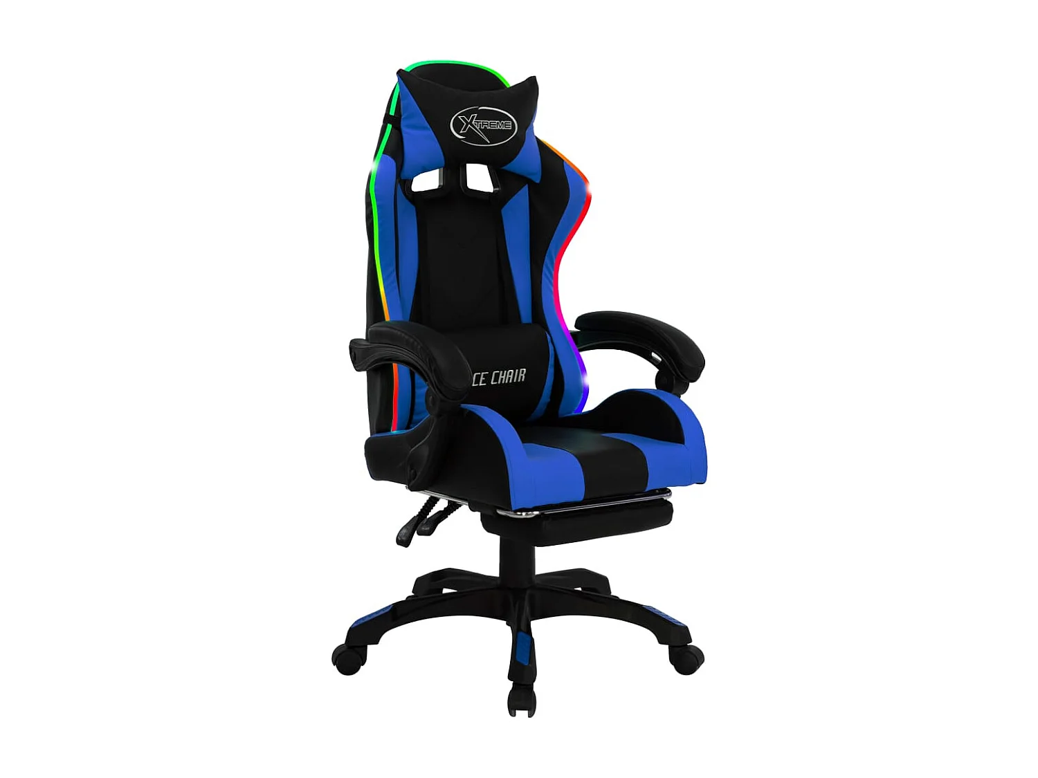 Fauteuil de jeux vidéo avec LED RVB Bleu et noir Similicuir
