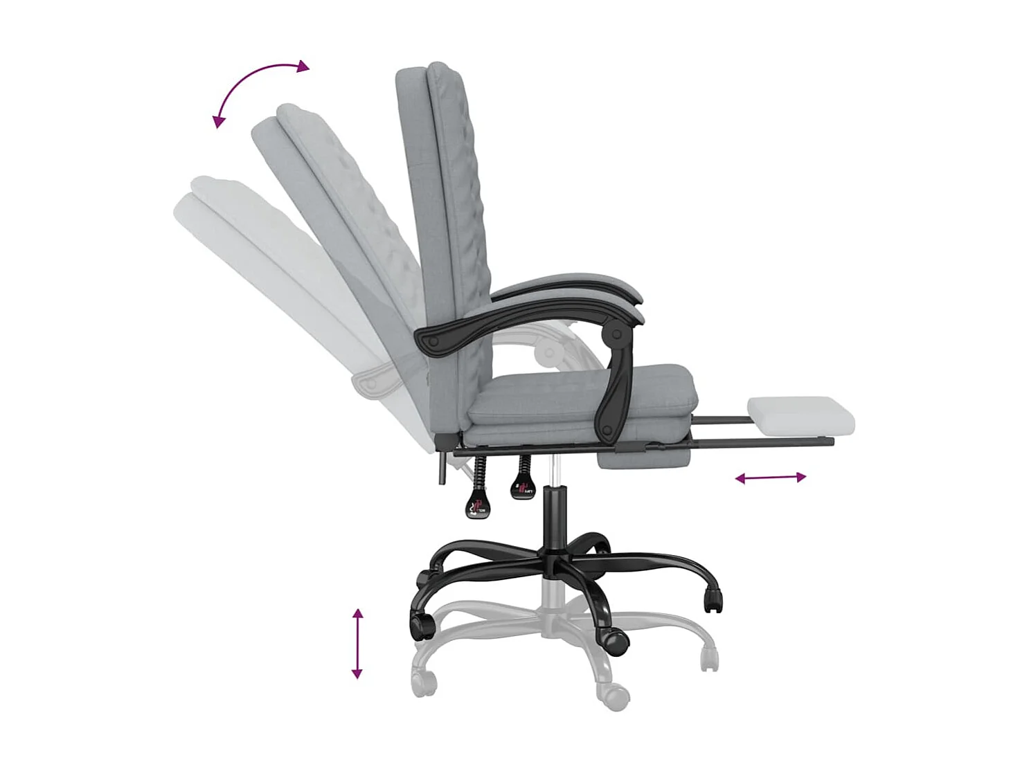 Sedia reclinabile da ufficio in tessuto grigio chiaro