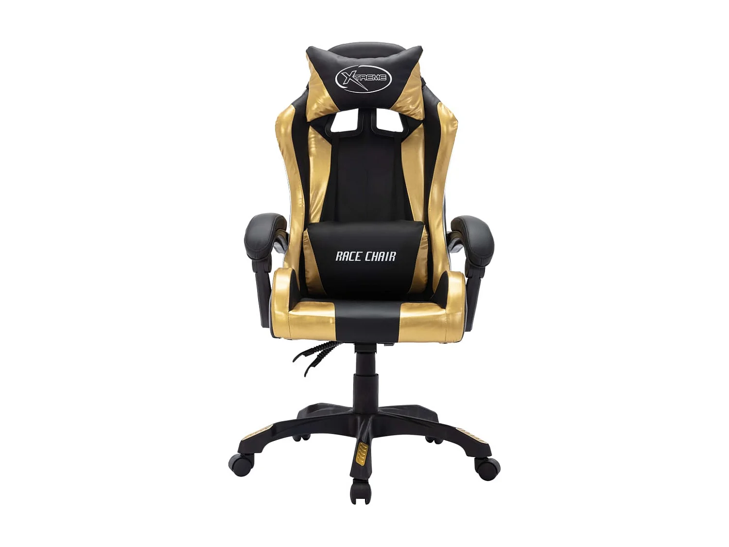 Cadeira de videogame com LED RGB dourado e couro sintético preto