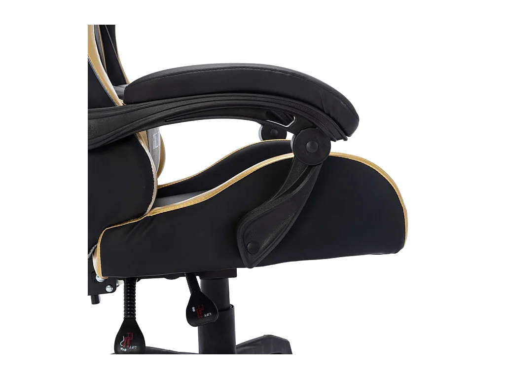 Cadeira de videogame com LED RGB dourado e couro sintético preto