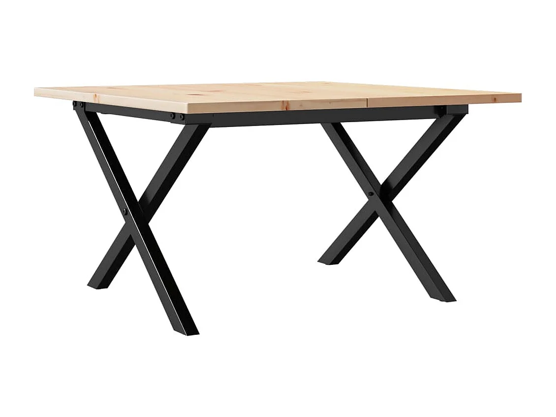 Table basse cadre en X 60x60x40 cm bois de pin massif et acier