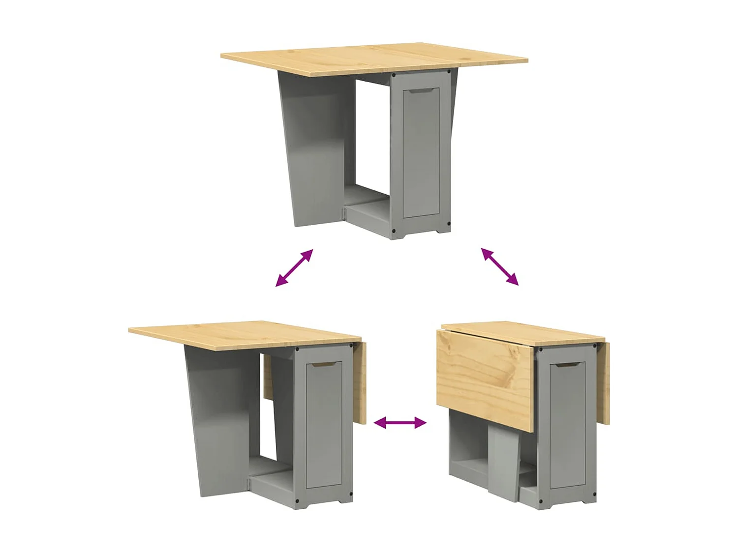 Mesa de comedor plegable mariposa Corona madera maciza gris