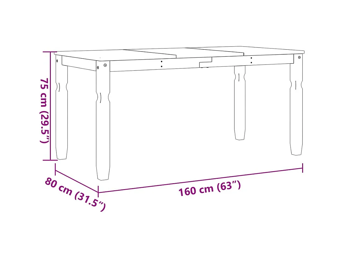 Table à manger Corona 160x80x75 cm bois massif de pin