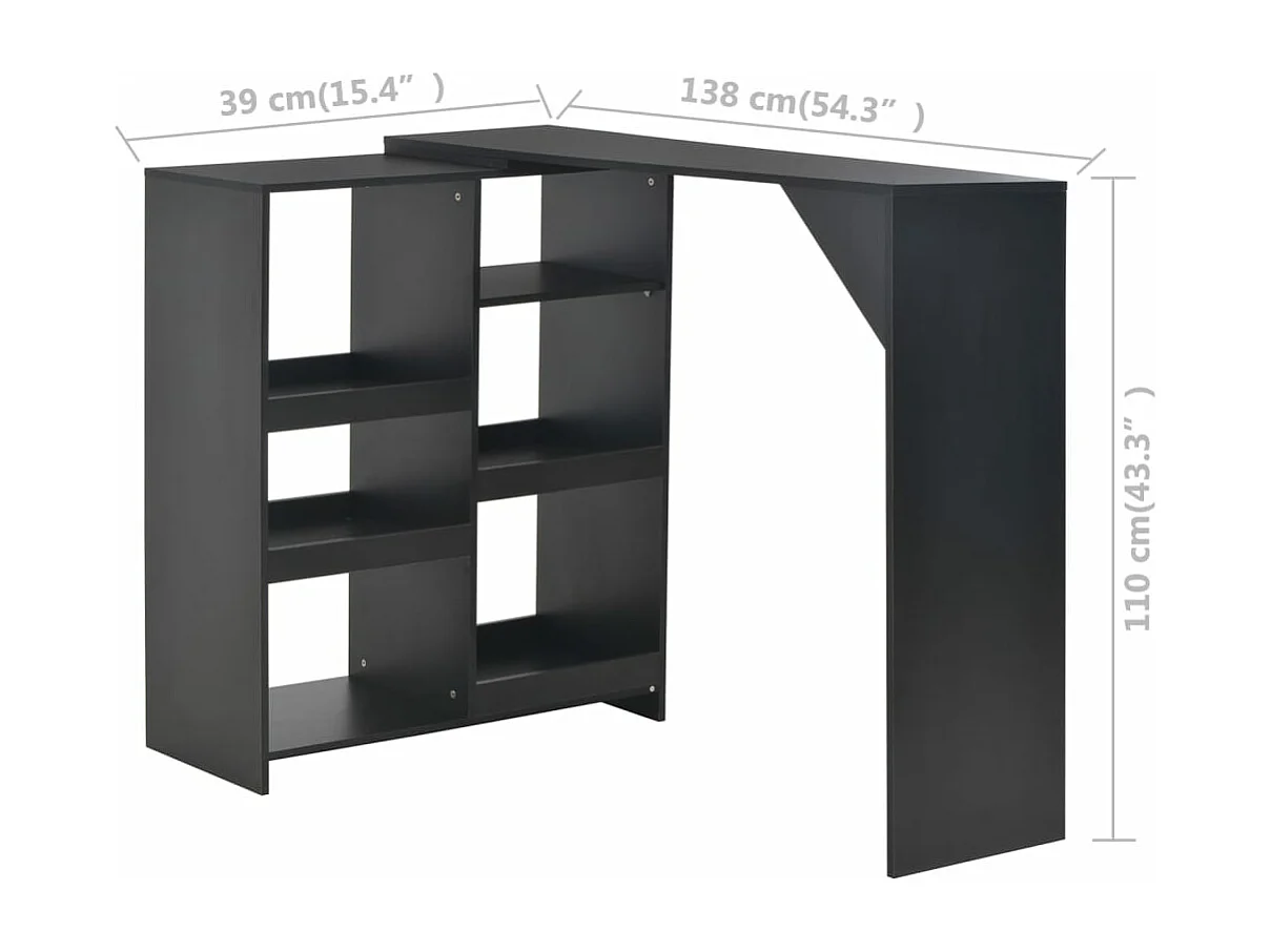 Table de bar avec tablette amovible Noir 138x39x110 cm