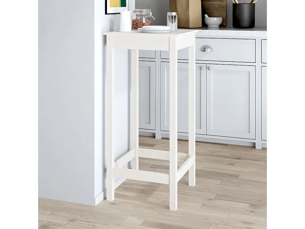 Tavolo da Bar Bianco 50x50x110 cm in Legno Massello di Pino