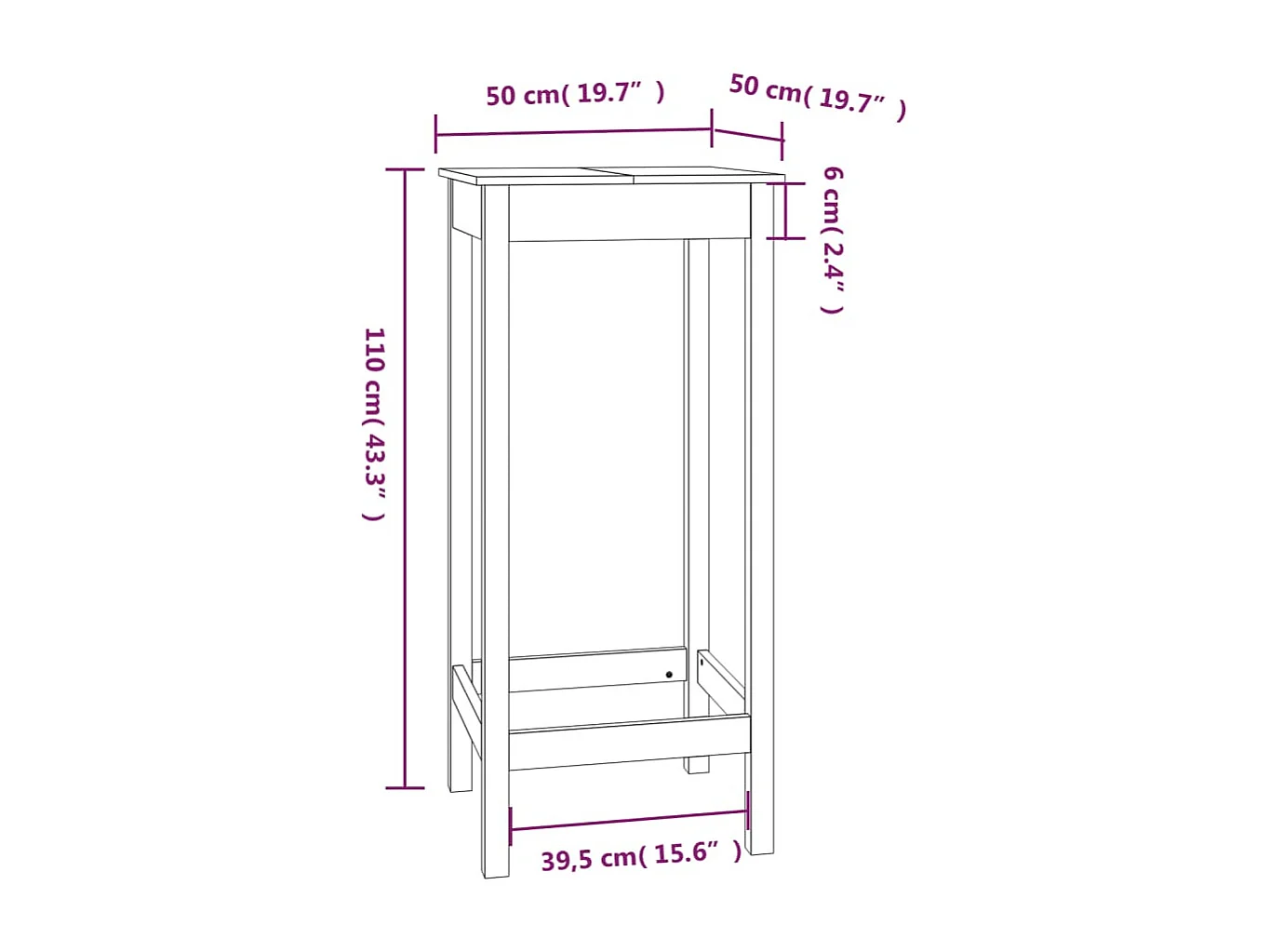 Tavolo da Bar Bianco 50x50x110 cm in Legno Massello di Pino