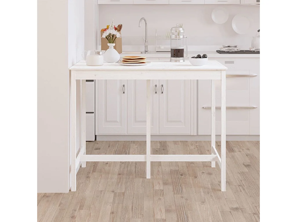 Tavolo da Bar Bianco 140x80x110 cm in Legno Massello di Pino