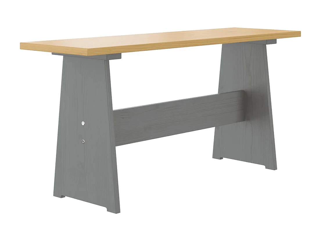Mesa de comedor con banco REINE madera maciza pino marrón gris