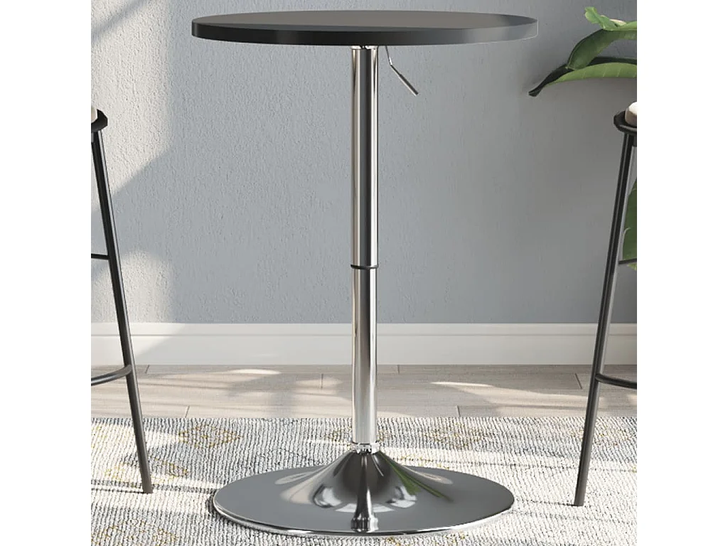 Table de bar noir 50x50x90 cm bois d'ingénierie et acier chromé