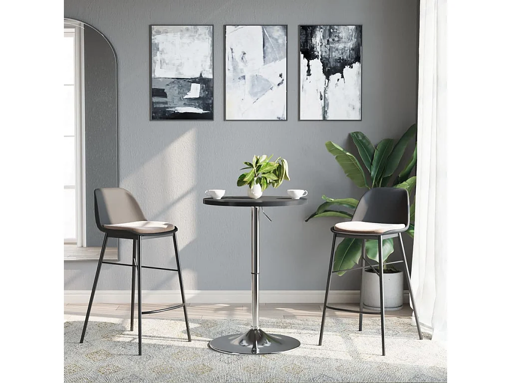 Table de bar noir 50x50x90 cm bois d'ingénierie et acier chromé