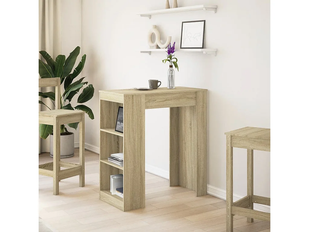 Mesa de bar c/ prateleiras derivados de madeira carvalho sonoma