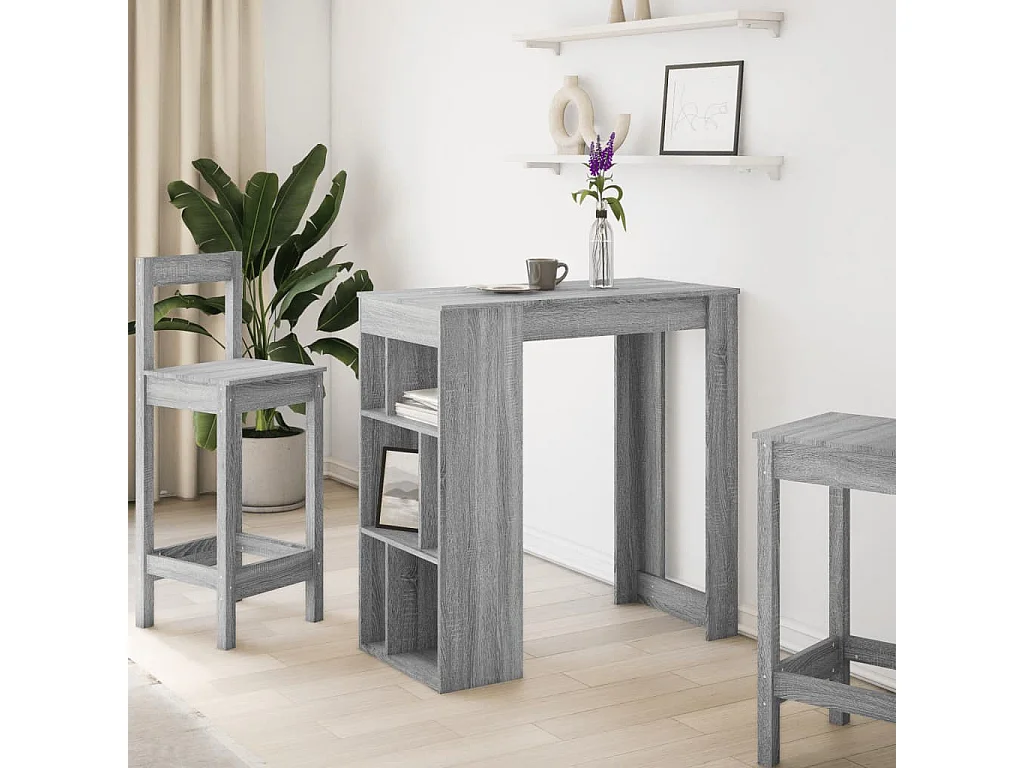 Table de bar avec étagères sonoma gris bois d'ingénierie