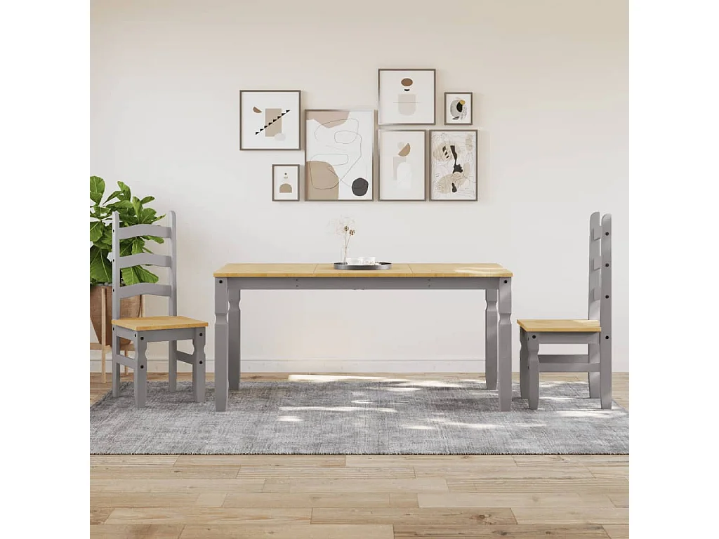 Table à manger Corona gris 160x80x75 cm bois massif de pin