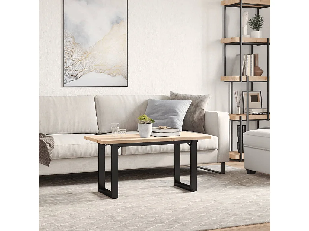 Table basse cadre en O 100x50x45,5 cm bois de pin massif acier