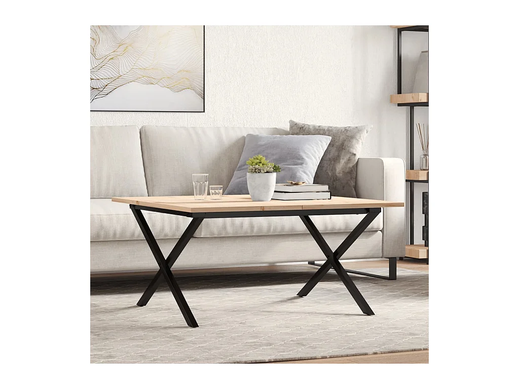 Couchtisch X-Gestell 80x80x45cm Massivholz Kiefer und Gusseisen