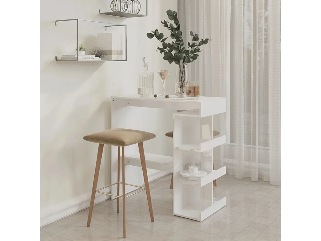 Mesa bar con estante aglomerado blanco brillo 100x50x101,5 cm