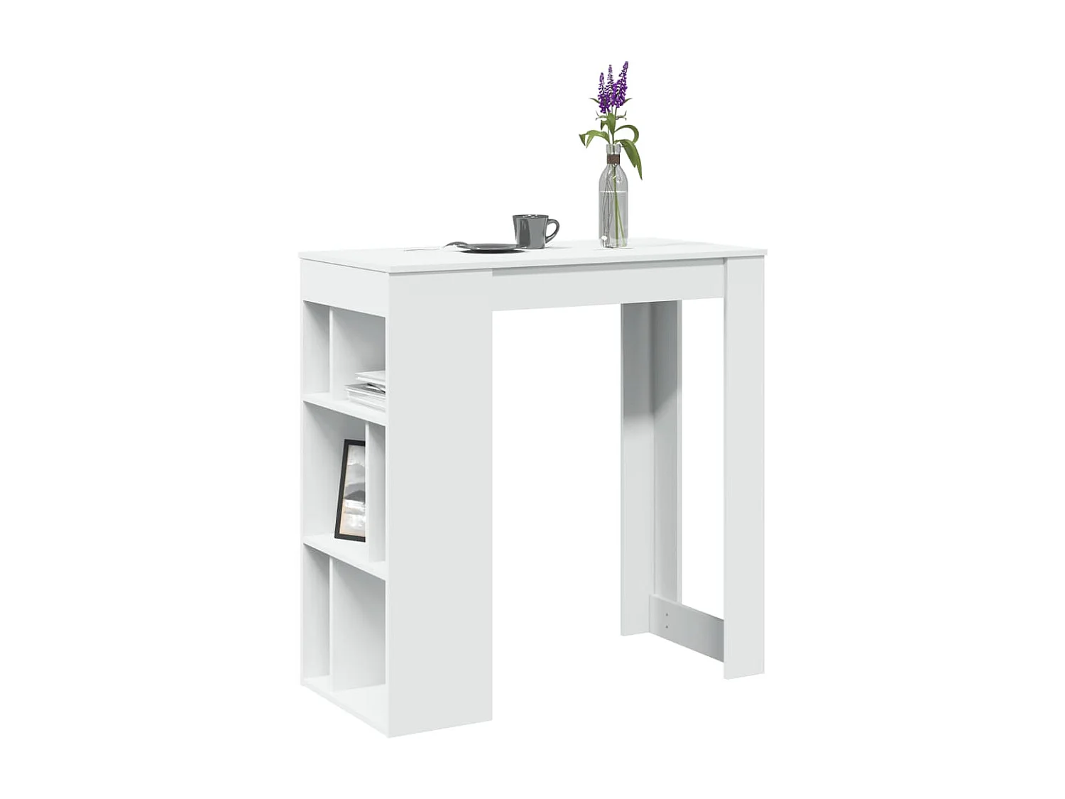 Table de bar avec étagères blanc bois d'ingénierie