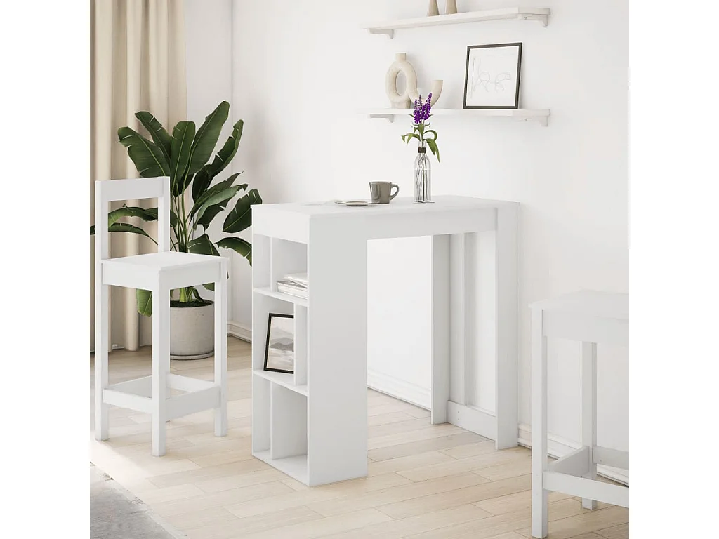 Table de bar avec étagères blanc bois d'ingénierie