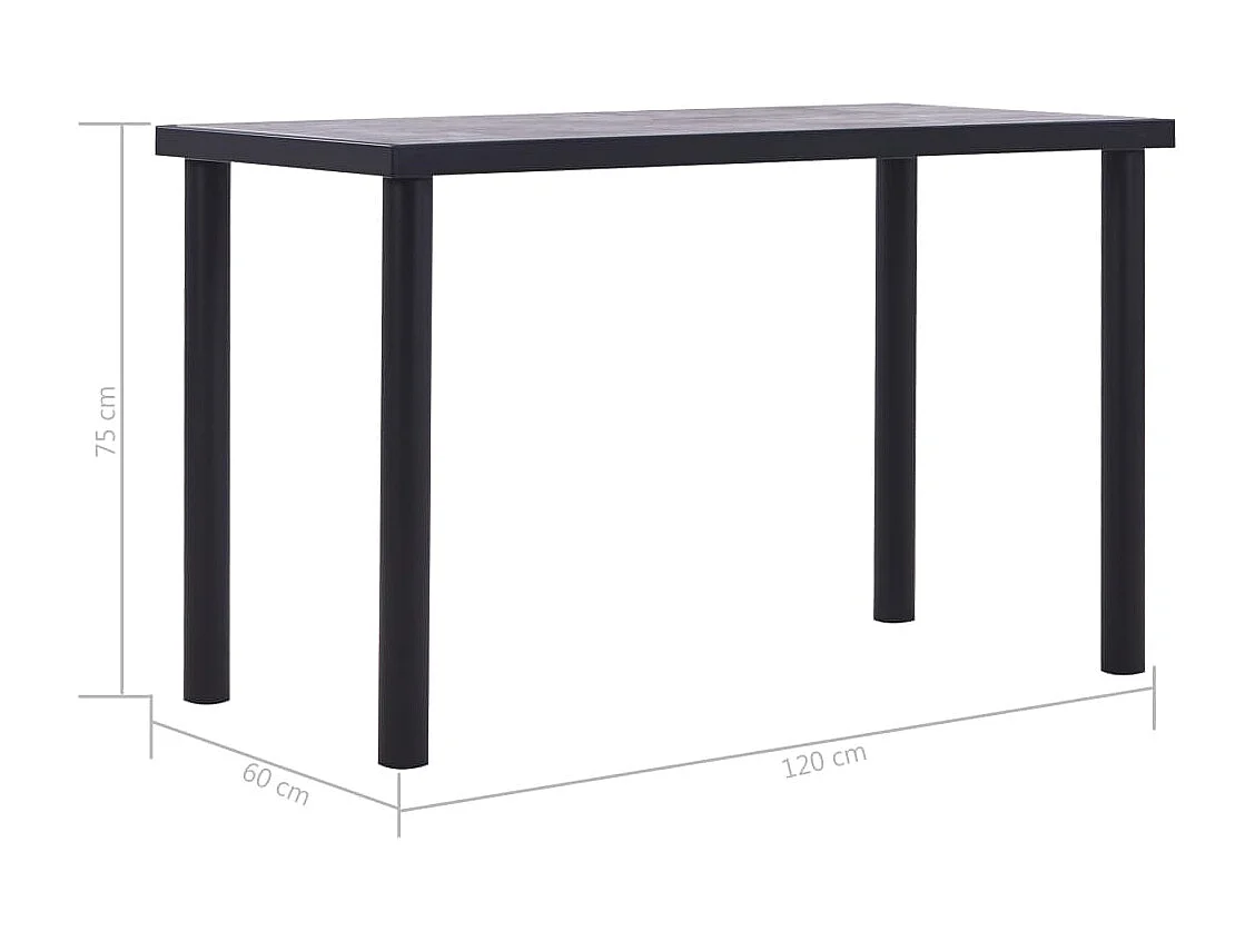 Mesa de jantar 120x60x75 cm MDF preto e cinzento cimento