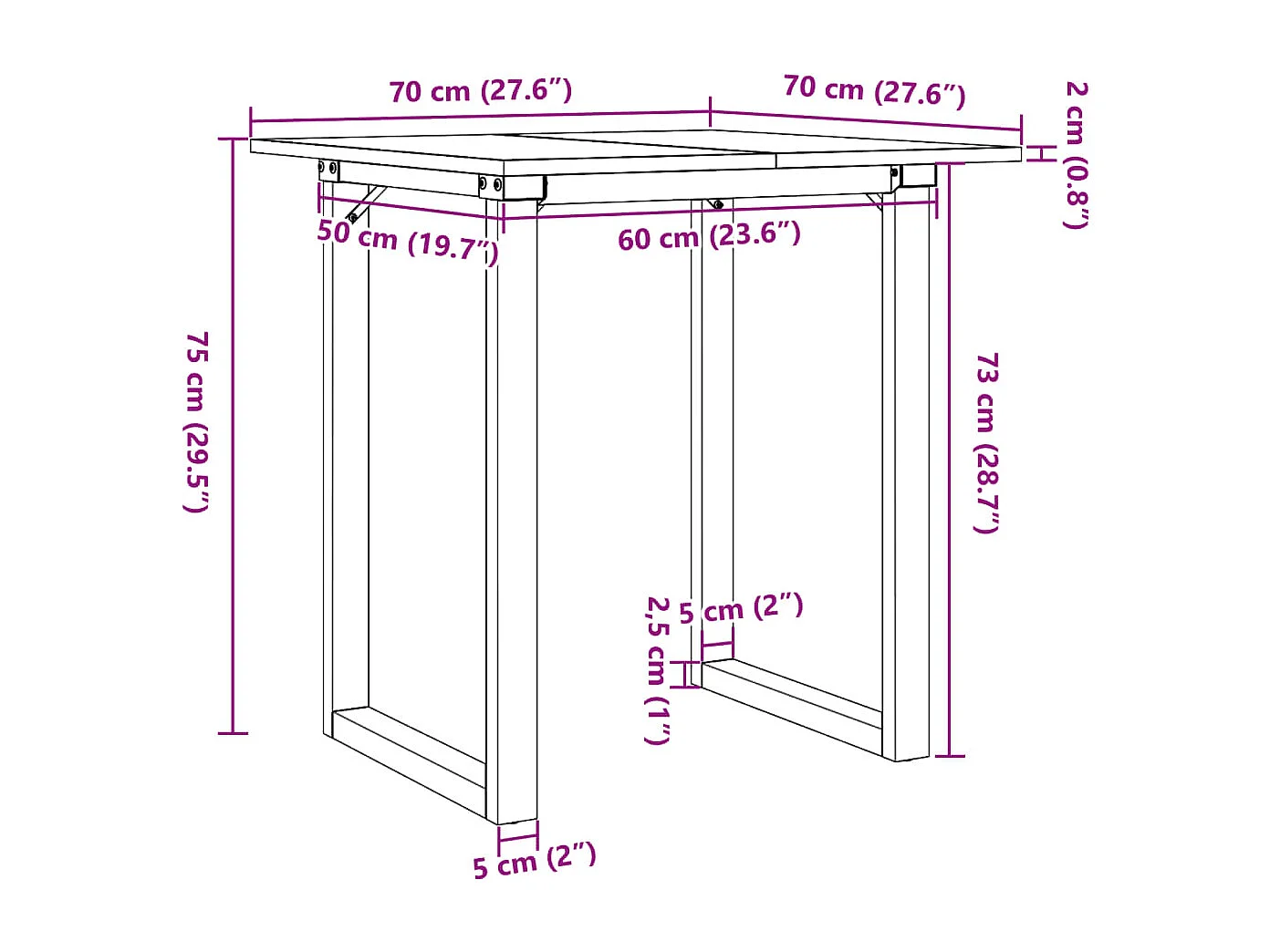 Esstisch O-Gestell 70x70x75 cm Massivholz Kiefer und Gusseisen