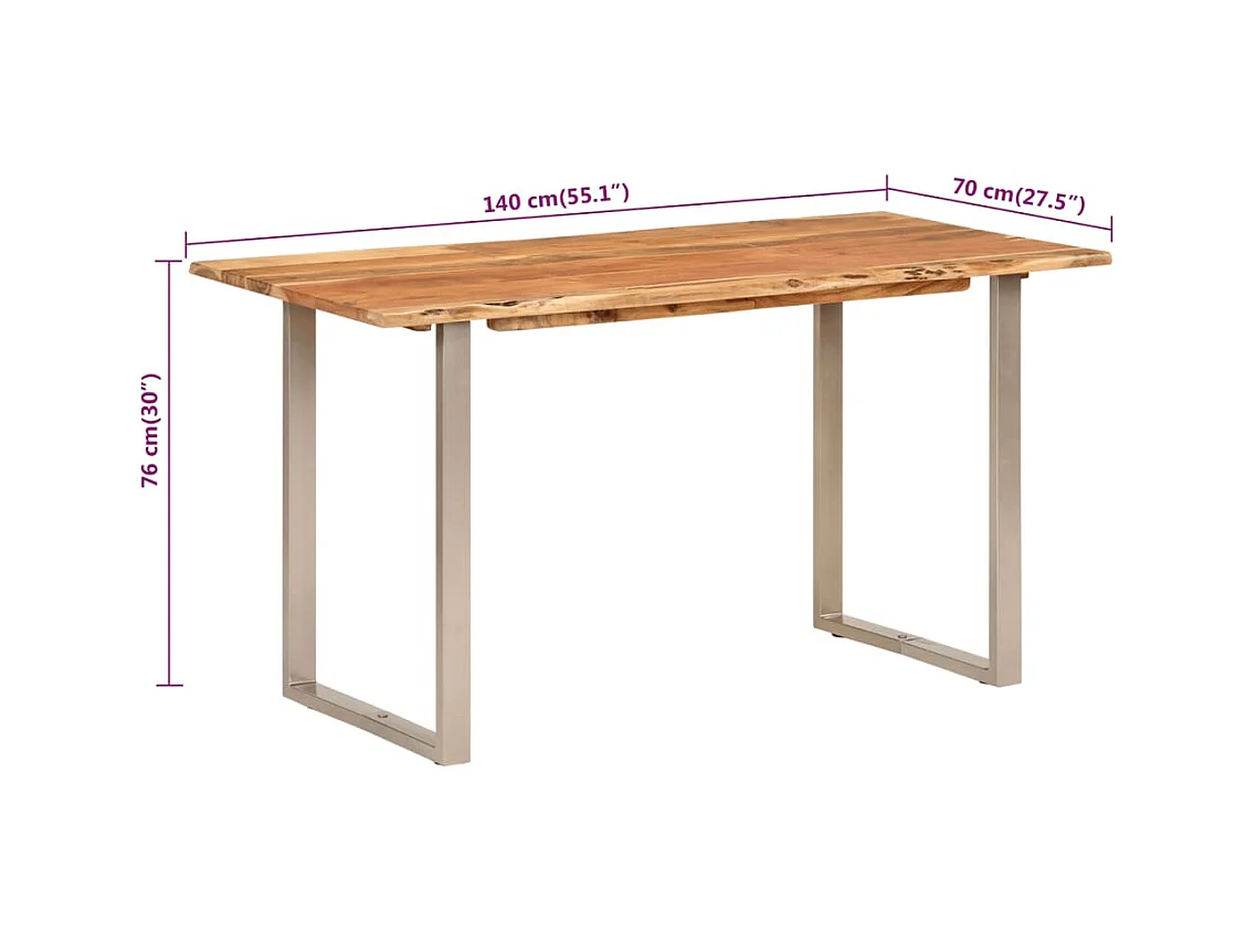 Tavolo da Pranzo 140x70x76 cm in Legno Massello di Acacia