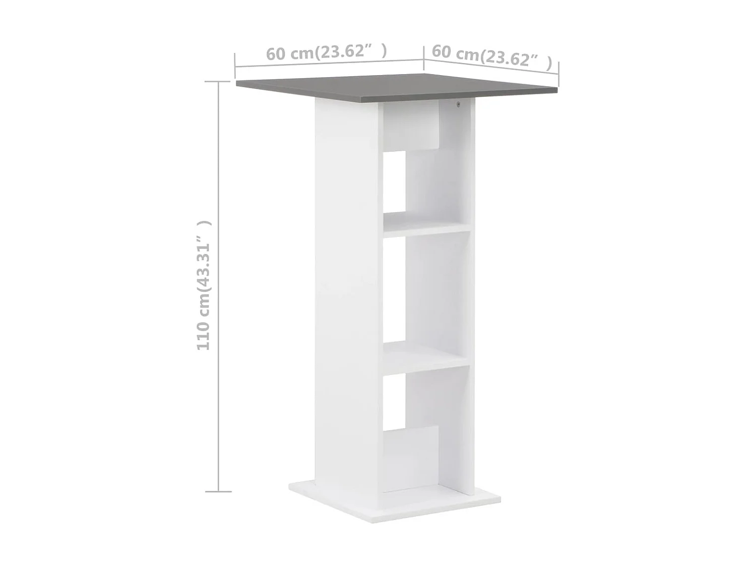 Mesa alta de cocina blanco y gris antracita 60x60x110 cm